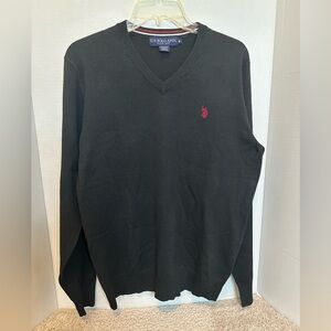 U.S. Polo Assn. Black V-Neck Sweater with Red Pony Logo, size medium